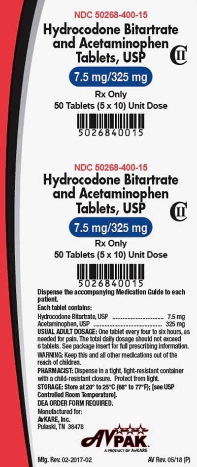 Label 5026840015 Hydrocodone Bitartrate And Acetaminophen 2018 7.5mg